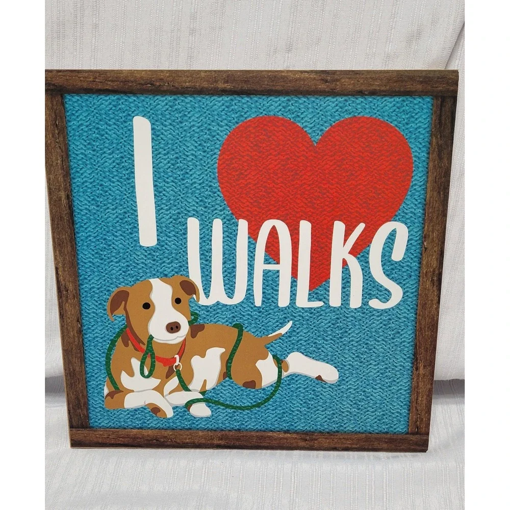 Dog pet lover I Heart Walks Dog Wall Art Wood Frame wreath Decor 10x10